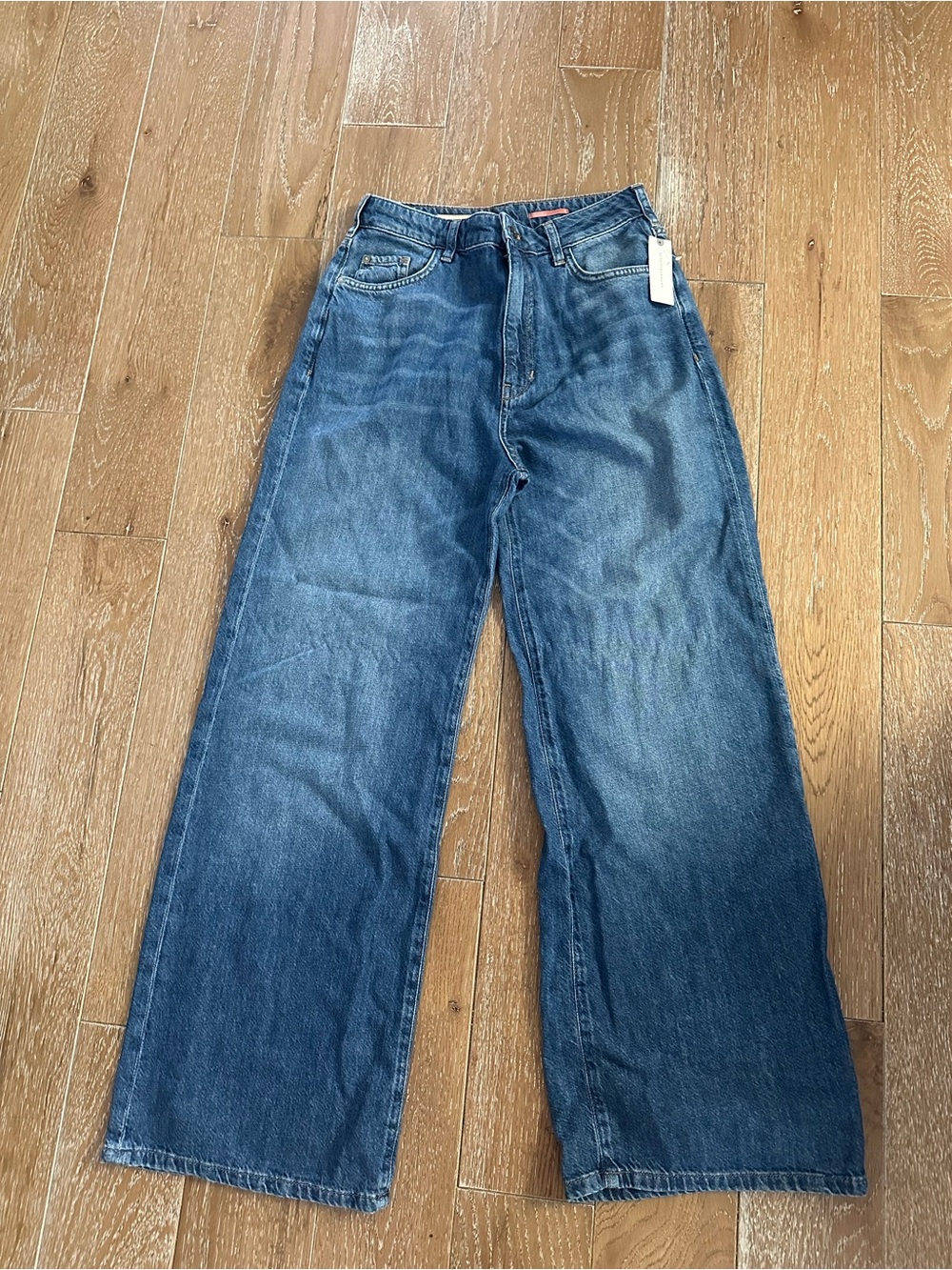 Pilcro Women’s Wide Leg Flared Jeans in Medium Blue